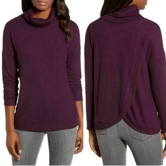 Gibson Size L Womens Cozy Turtleneck Sweater New Tunic Split Faux Wrap Back Pink - Picture 9 of 11